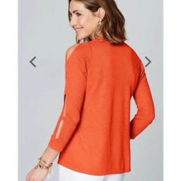 NWT J. Jill Zinnia Cut out Sleeves Long Sleeve Orange Linen Top sz M - Picture 3 of 8